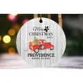 Round wooden Christmas ornament, vintage red truck holiday tree hanging decoration. - LT389-20