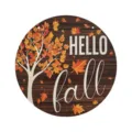 Wooden autumn hanging sign for front door decoration, round rustic maple tree sign with fall text. - LT384-1 (1 Plaque + 60cm Hemp Rope)