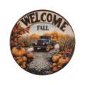 Autumn welcome wooden sign vintage truck pumpkin fall maple leaves door hanging decor ornament - LT384-2 (1 Plaque + 60cm Hemp Rope)
