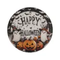 Wooden Halloween ghost and pumpkin hanging sign variant, perfect for front door decor. - LT384-4 (1 Plaque + 60cm Hemp Rope)