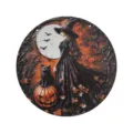 Halloween wooden door sign witch black cat autumn pumpkin hanging decor plaque rustic - LT384-9 (1 Plaque + 60cm Hemp Rope)