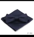 Ensemble nœud papillon et pochette paisley bleu foncé pour homme, vue rapprochée du tissu. - JF-002