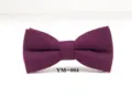 Close-up of wine red wool bow tie featuring fine twill texture and classic structured bow shape. - YM-004