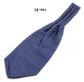 Detailed view of the dark blue ascot tie with white polka dots, premium fabric texture. - Deep Blue Polka Dot