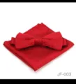 Detail view of red patterned bow tie and pocket square texture, elegant wedding accessory. - JF-003