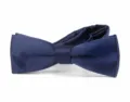 Close-up detail of the navy blue satin bow tie fabric texture and neat knot craftsmanship. - Style B(GM-003 B)