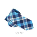 Blue plaid narrow tie detail, classic British style pattern, neat fabric texture close-up. - MG-107
