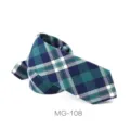 Close-up of green and blue plaid necktie fabric showing detailed tartan pattern texture. - MG-108