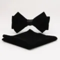 Classic black velvet bow tie and pocket square set for men, elegant wedding groom formalwear accessory. - Style A / Black