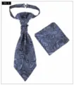 Detail view of men blue paisley ascot tie and pocket square set for formal business wear. - NO.4