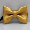 Gedetailleerd overzicht van een gouden PU-lederen vlinderdas voor heren met fijne textuur en afwerking. - Goud