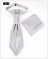 Men grey cravat tie and pocket square set, elegant wedding suit accessory for formal wear. - No.6