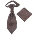 Detailed view of men paisley jacquard Ascot tie and pocket square set in blue and brown. - NO.7