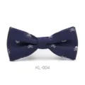 Men's Korean style skull bow tie, dark blue fabric with white skull pattern for formal events. - KL-004 (Dark Blue)