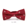 Red skull pattern bow tie detail shot, perfect for formal events, parties and Halloween parties. - KL-005 (Wine Red)
