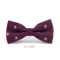 Men burgundy wine skull print bow tie classy groom wedding formal party bowtie detail - kl-006 (Deep Purple-Red)