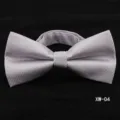 Close-up detail of the elegant grey striped men formal bow tie, showing fine fabric texture. - Light Gray