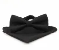 Detail shot of the black striped bow tie and pocket square set, exquisite texture. - Black 1