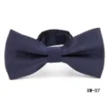 Dark blue mens formal bow tie with adjustable strap, classic striped fabric for business suit. - Dark Blue