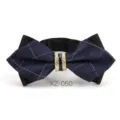 Papillon uomo blu scuro a quadri con fibbia centrale in cristallo strass per matrimoni ed eventi. - Farfalla Appuntita Quadri Blu Scuro (XZ-050)