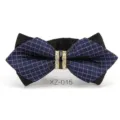 Farfallina uomo blu scuro a quadri elegante con fibbia in cristallo strass da matrimonio. - Farfalla Appuntita a Griglia Blu Scuro (XZ-015) / Blu scuro