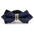 Elegante farfallina da uomo alla moda con strass appuntita per matrimonio sposo nero - Farfalla Appuntita a Quadri Blu (XZ-017)