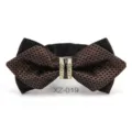 Elegante farfalla uomo marrone a quadri con strass per matrimonio sposo testimone - Farfalla Appuntita a Quadri Marroni (XZ-019)