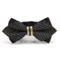 Farfallina uomo nera a righe con fibbia di strass per matrimonio e abito da sposo - Farfalla Appuntita Rigata Nero Bianco (XZ-046)