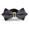 Elegante papillon da uomo stile coreano strass diamante sposo damigelli papillon - Farfalla Appuntita Patchwork Quadri Grigio (XZ-052)