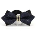 Farfallina Strass Blu Scuro Uomo Angolo Appuntito Sposo Matrimonio Accessorio Moda - Farfalla Appuntita Quadri Puntinati Blu Scuro (XZ-002)