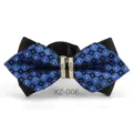Elegante papillon da uomo con motivo geometrico blu e fibbia con strass per matrimoni. - Farfalla Appuntita Geometrica Blu Nero (XZ-006)