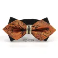 Farfallina uomo appuntita con strass, motivo broccato arancione nero sposo matrimonio. - Farfalla Appuntita Jacquard Arancione Nero (XZ-039)