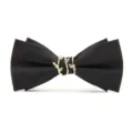 Men black striped bow tie with golden leaf metal buckle detail for wedding formal party event. - Black