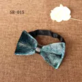 Detailed view of men vintage teal velvet bow tie with feather texture for wedding suit. - Teal Feather Style (SR-015)