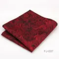 Rojo negro cachemir pañuelo de bolsillo hombre seda poliéster boda traje accesorio - Rojo Negro Paisley