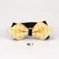Mens pointed gold bow tie with geometric pattern for wedding and formal evening events. - NO.1