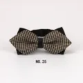 Klassische Hahnentritt spitz Fliege für Herren mit schwarzem Leder-Mittelsteg für Hochzeitsanzug. - NO.25
