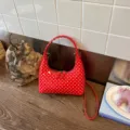 Red polka dot patent leather shoulder bag, trendy chic underarm bag for women and girls. - Sisi Red