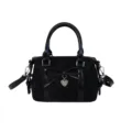 Chic black women handbag with bow decor and metal heart pendant, perfect for daily commuting. - Without Pendant / Black