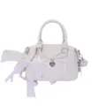 Sweet Lolita white PU leather handbag with bow charm and lace ribbon, stylish crossbody bag. - With Charm / White