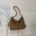 Summer beach straw woven shoulder bucket bag for women, fashion casual crossbody bag. - With Pendant / Khaki