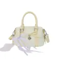 Pale yellow women handbag, patent leather top handle bag with white lace bow and charms. - With Charm / Yellow