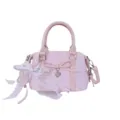 Pink PU Leather Handbag Cute Bow Crossbody Bag Sweet Style Women Shoulder Bag Summer New - With Pendant / Pink
