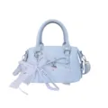 Light blue patent leather shoulder bag with white lace bow sweet style handbag for women - With Pendant / Blue