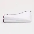 Men's cotton white pocket square with purple edge, perfect suit accessory detail view. - Dark Purple Edge