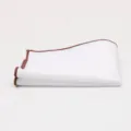 Detail shot of white men pocket square with brown contrast edge, premium cotton pocket handkerchief. - Coffee Edge