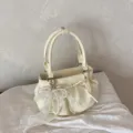 Yellow Pleated Polka Dot Handbag Women Soft Leather Cloud Bag Summer Casual Crossbody Purse - With Pendant / Yellow