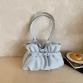 Light blue polka dot ruched shoulder bag, fashionable underarm bag for women daily casual wear. - Blue Without Charm