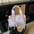 Light purple Boston handbag for women, stylish PU leather crossbody bag with chic lacing. - With Pendant / Purple