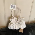 Polka dot ruffled shoulder bag for women, stylish casual underarm handbag with bow. - White With Pendant
